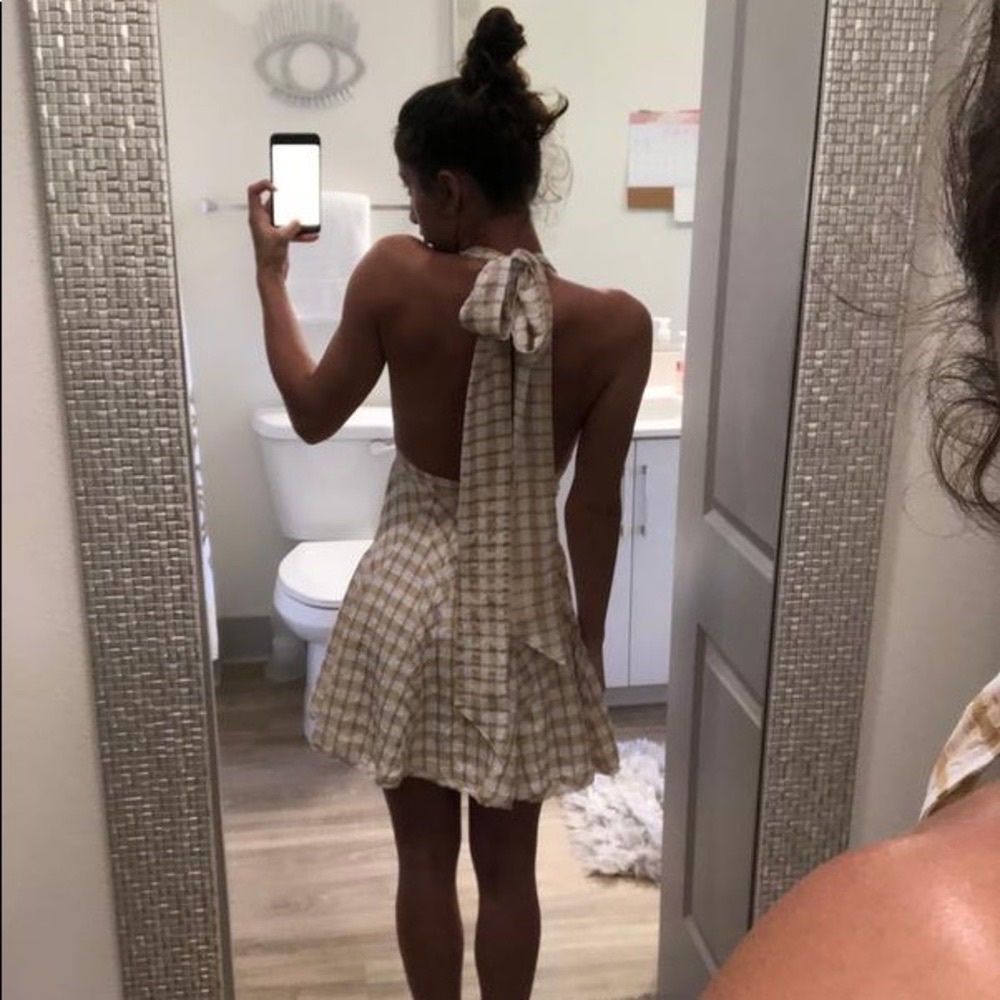 Free People Do The Twist Gingham Halter Mini Dress Tea Size 2 NWT - Picture 13 of 14